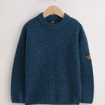 Indigo Blue Utility Knitted Crew Neck Jumper