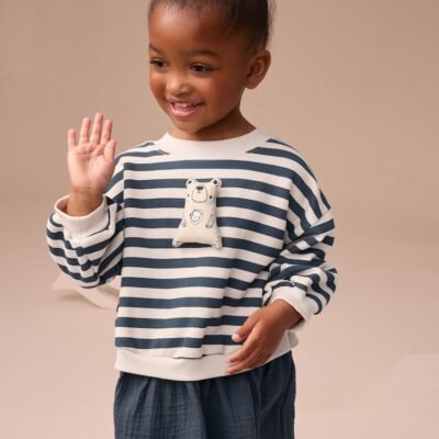 Navy Striped Mesh Skirt Sweat Dress