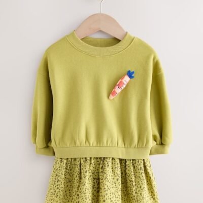 Green Carrot Mesh Skirt Sweat Dress