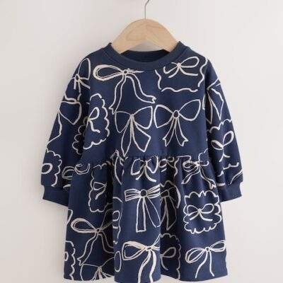 Navy Bow Sweat Dress