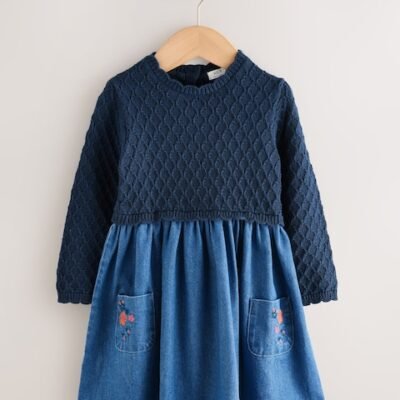 Blue Knitted Denim Dress