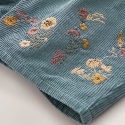 Navy Floral Embroidered Shorts with Tights