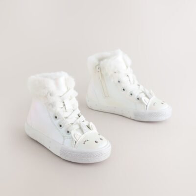 White Shimmer Unicorn Standard Fit (F) Character High Top Trainers