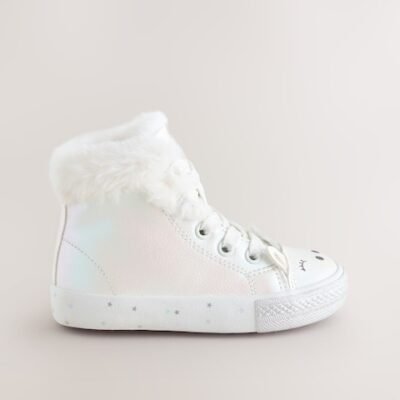 White Shimmer Unicorn Standard Fit (F) Character High Top Trainers