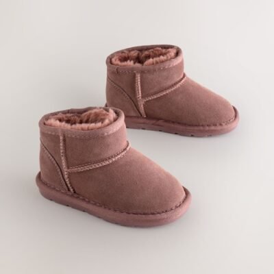 Pink Water Repellent Standard Fit (F) Suede Pull On Boots