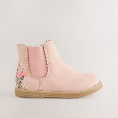 Pink Embroidered Standard Fit (F) Chelsea Ankle Boots