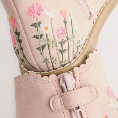 Pink Embroidered Standard Fit (F) Chelsea Ankle Boots