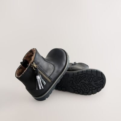 Black Standard Fit (F) Chelsea Zip Tassel Ankle Boots