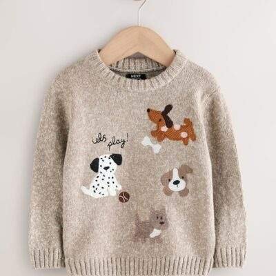 Neutral Dogs Knitted Crew Neck Jumper