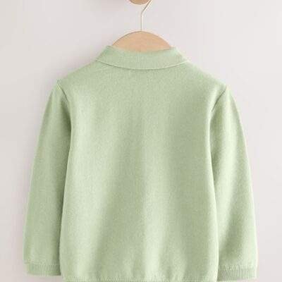 Sage Green All-Over Embroidered Knitted Polo Shirt