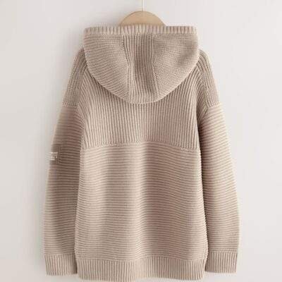 Neutral Utility Knitted Hoodie