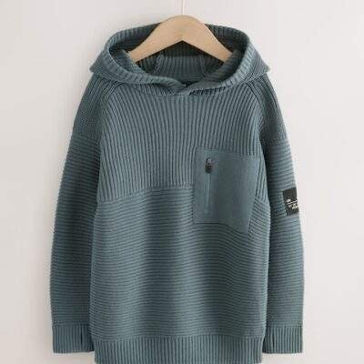 Blue Utility Knitted Hoodie