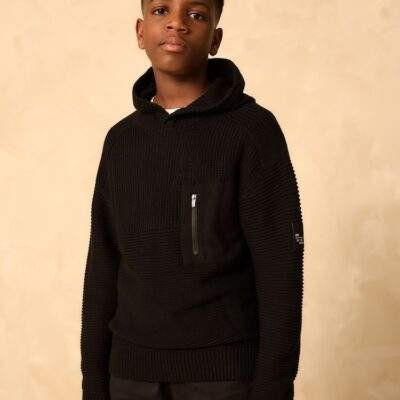 Black Utility Knitted Hoodie