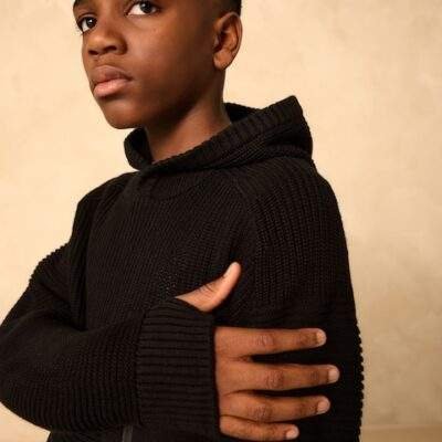 Black Utility Knitted Hoodie