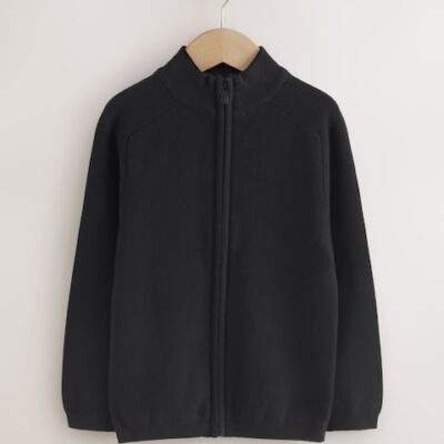 Black Zip Through Knitted Cardigan