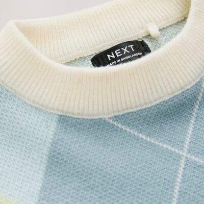 Green/Blue Argyle Knitted Crew Neck Cotton Jumper