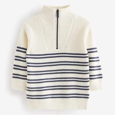 Ecru Cream Knitted Quarter Zip Jumper