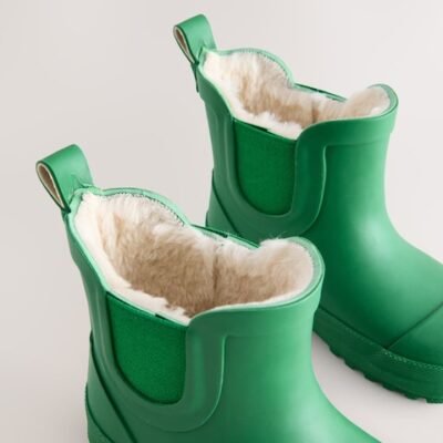 Green Warm Lined Ankle Wellies
