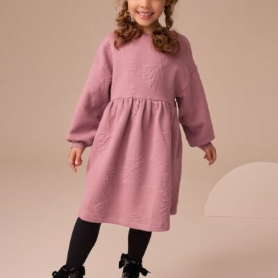Dusky Pink Quilted Bow Jumper Dress