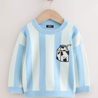 Light Blue Knitted Crew Neck Jumper