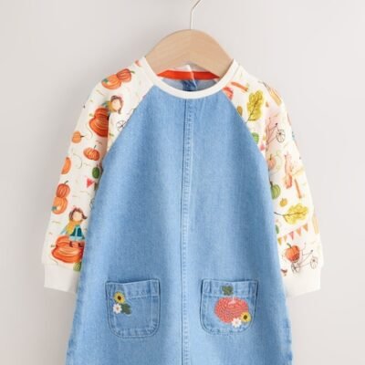 Pumpkin Print Raglan Denim Dress