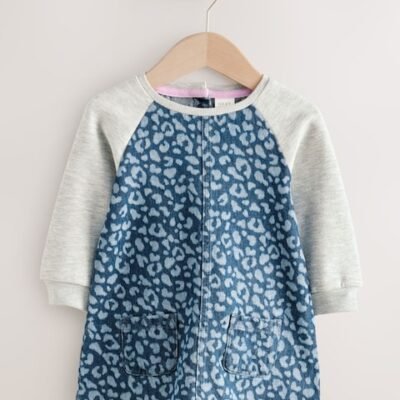 Animal Print Raglan Denim Dress