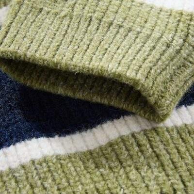 Green/Blue Knitted Stripe Rugby Polo Shirt