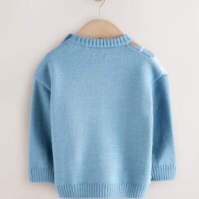 Blue Argyle Knitted Crew Neck Cotton Jumper