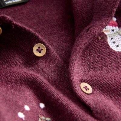 Plum Purple All Over Embroidered Knitted Christmas Polo Shirt