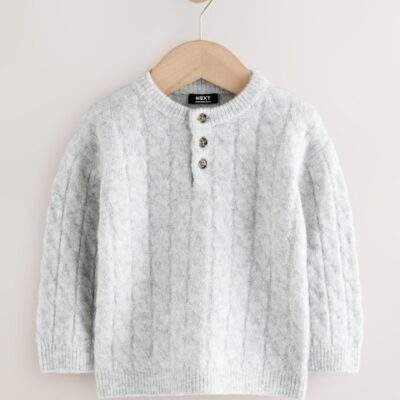Grey Knitted Henley Jumper