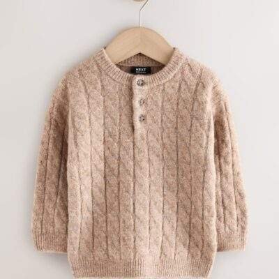 Neutral Knitted Henley Jumper