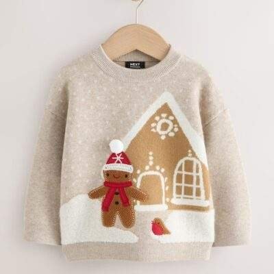 Neutral Gingerbread House Knitted Christmas Jumper