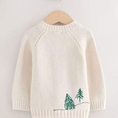 Cream Penguin Pattern Christmas Cardigan