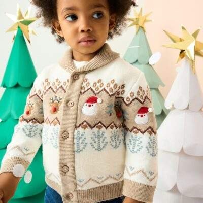 Neutral Fairisle Pattern Christmas Cardigan