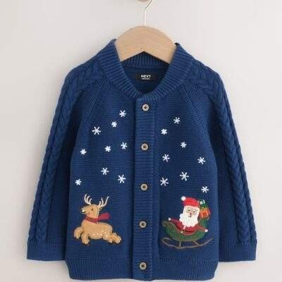 Navy Blue Pattern Christmas Cardigan