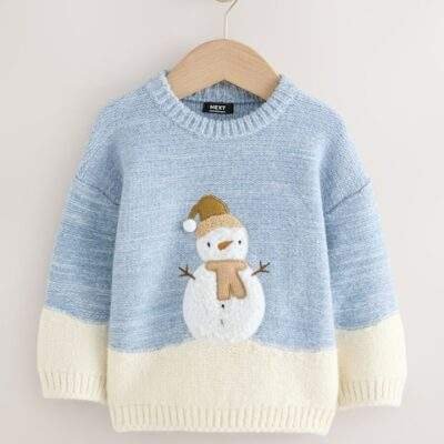 Blue/Ecru Snowman Knitted Christmas Jumper
