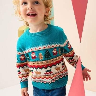 Teal Blue Fairisle Knitted Christmas Jumper