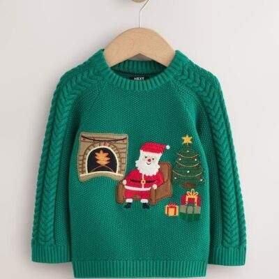 Green Santa Knitted Christmas Jumper