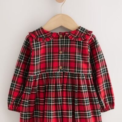 Red Check Long Sleeve Collar Dress