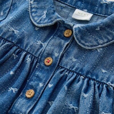 Denim Bow Long Sleeve Collar Dress