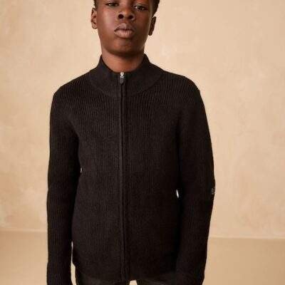 Black Utility Zip Through Knitted Cardigan