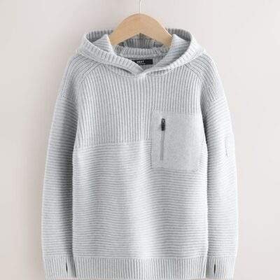 Grey Utility Knitted Hoodie