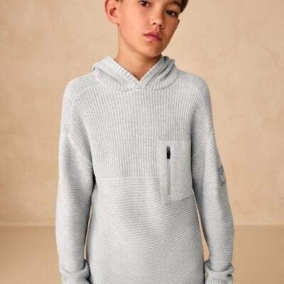 Grey Utility Knitted Hoodie