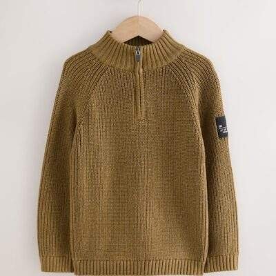 Green Utility Zip Neck Knitted Jumper