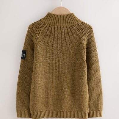 Green Utility Zip Neck Knitted Jumper