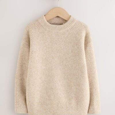 Neutral Textured Knitted Crew Neck Jumper