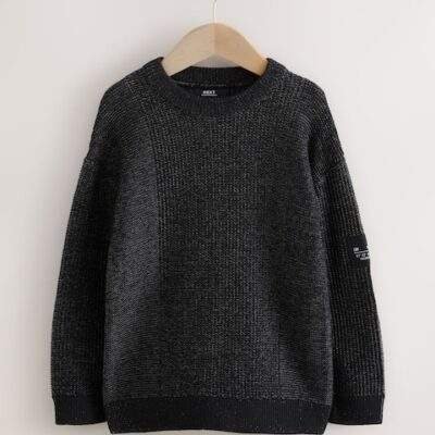 Black Utility Knitted Crew Neck Jumper
