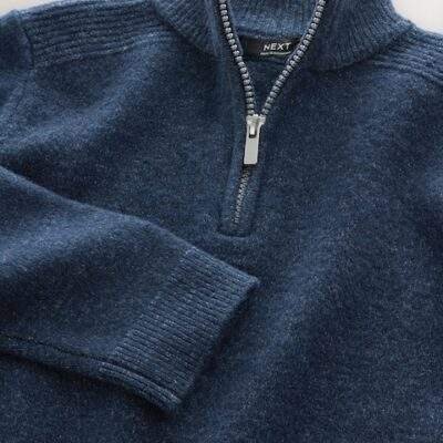 Navy Blue Knitted Zip Neck Jumper