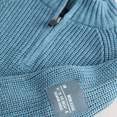 Blue Utility Zip Neck Knitted Jumper
