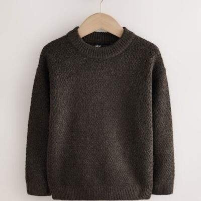 Chocolate Brown Textured Knitted Crew Neck Jumper
